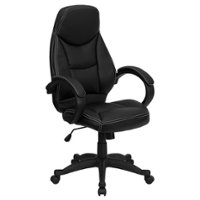 Flash Furniture - Leonard Contemporary Leather/Faux Leather Executive Swivel Office Chair - Black - Front_Zoom