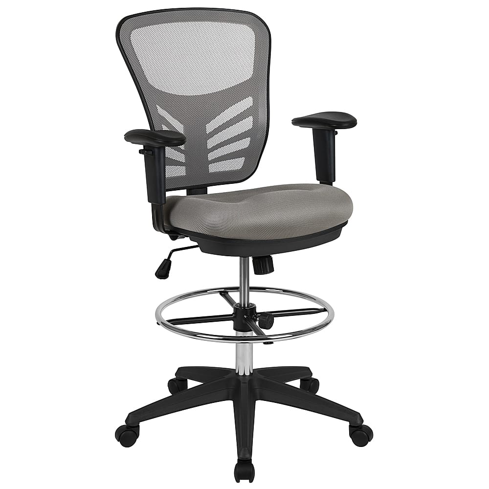 Alamont Home - Tyler Contemporary Mesh Drafting Stool - Light Gray Mesh/Black Frame - Front_Zoom