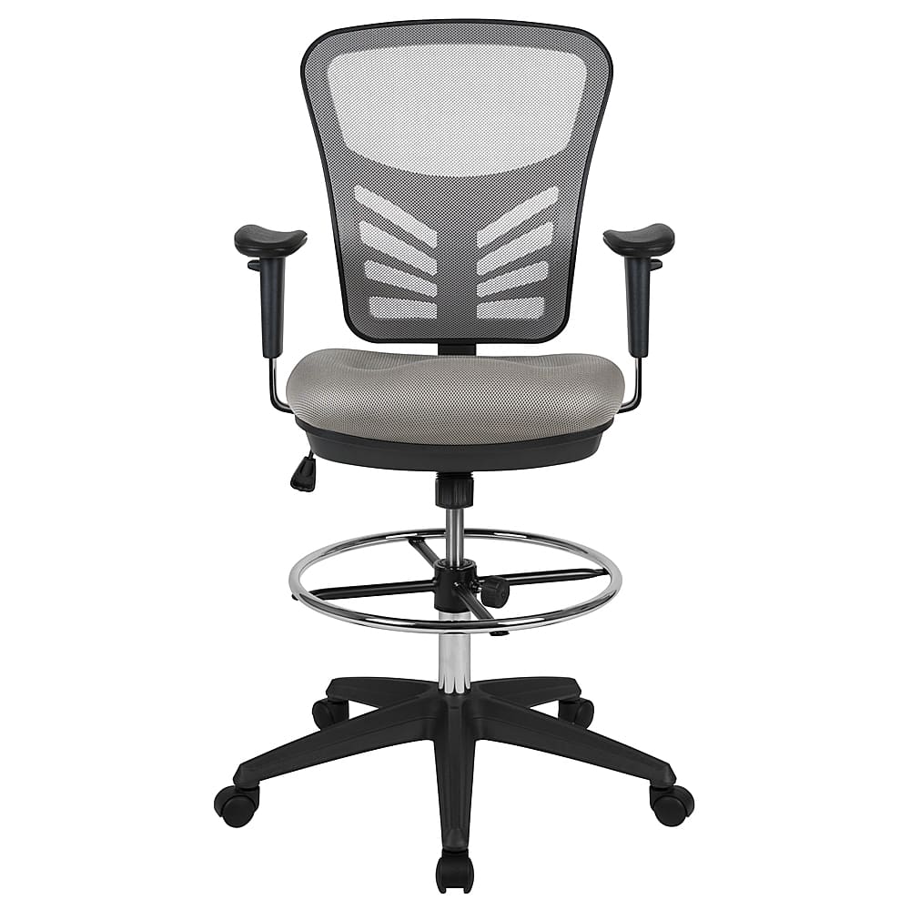 Alt View 11. Alamont Home - Tyler Contemporary Mesh Drafting Stool - Light Gray Mesh/Black Frame.