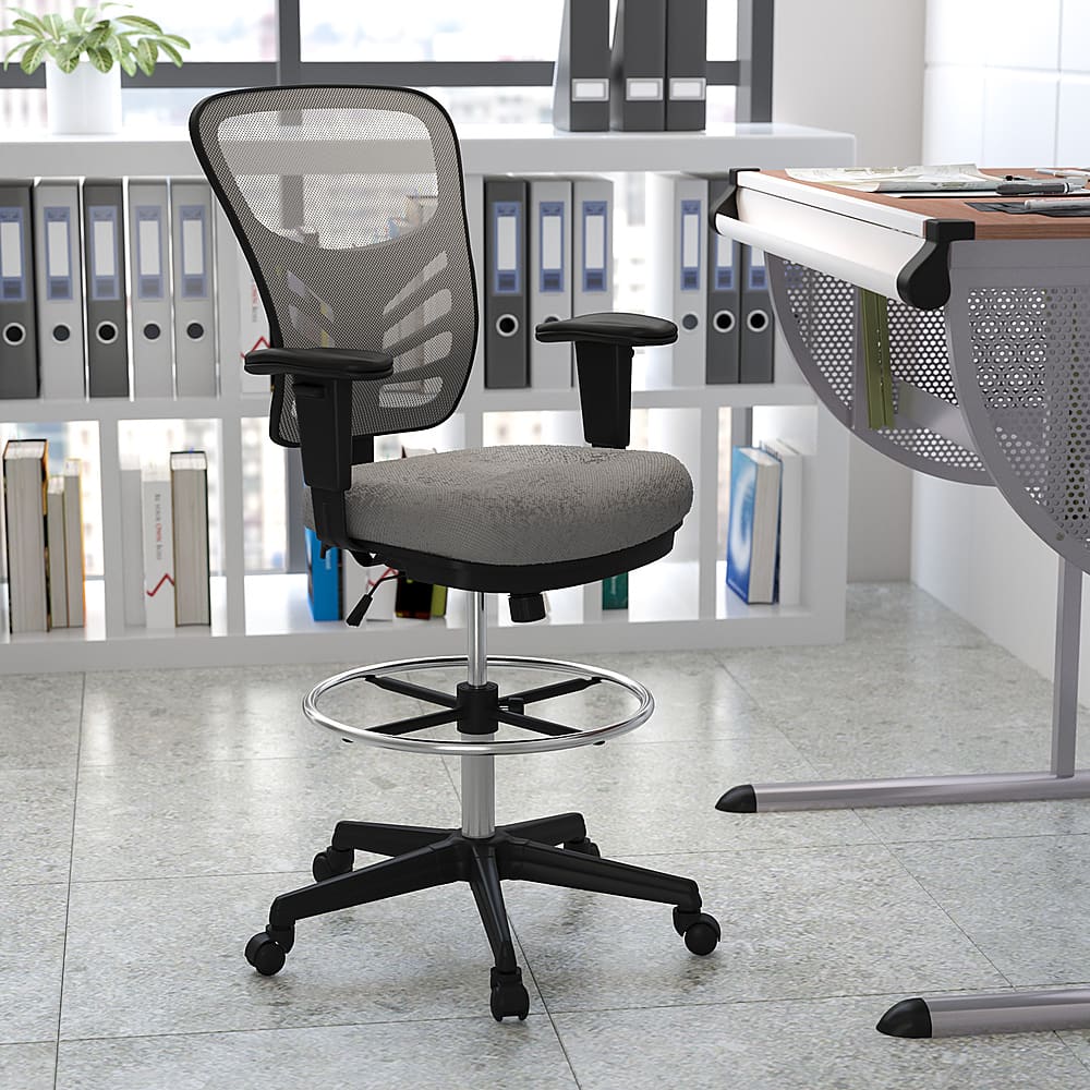 Alt View 12. Alamont Home - Tyler Contemporary Mesh Drafting Stool - Light Gray Mesh/Black Frame.