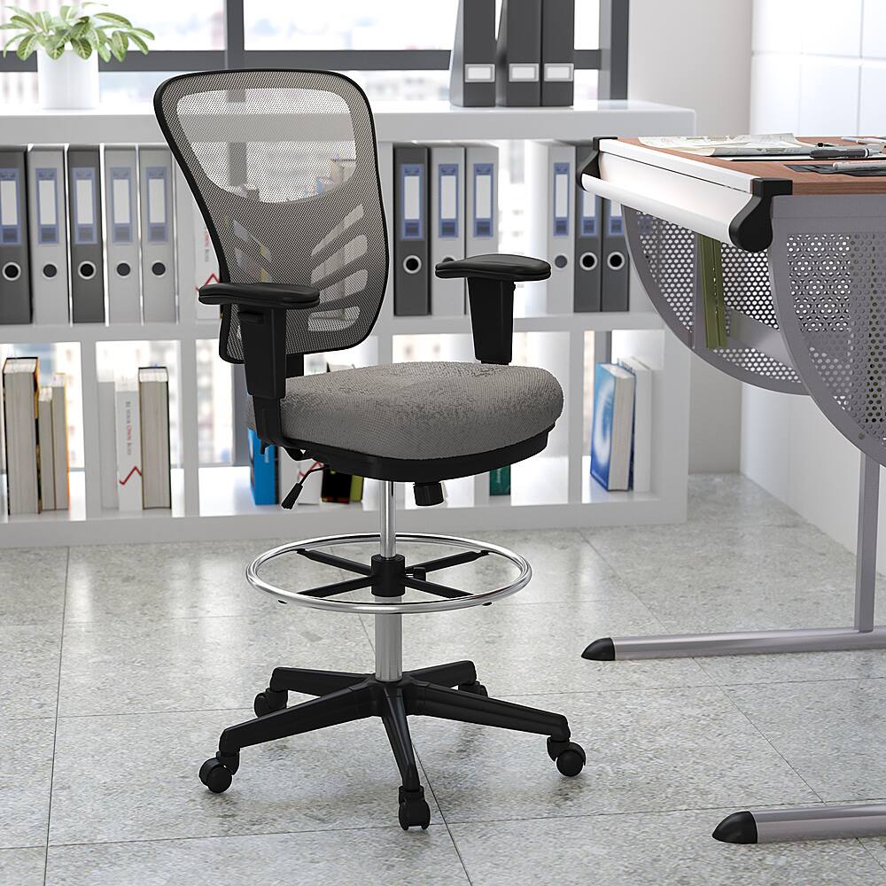 Alt View 12. Alamont Home - Tyler Contemporary Mesh Drafting Stool - Light Gray Mesh/Black Frame.