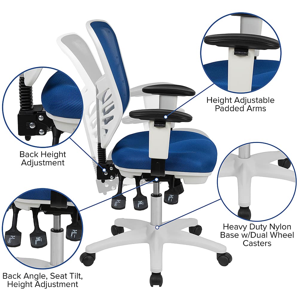 Alt View 40. Alamont Home - Nicholas Contemporary Mesh Executive Swivel Office Chair - Blue Mesh/White Frame.