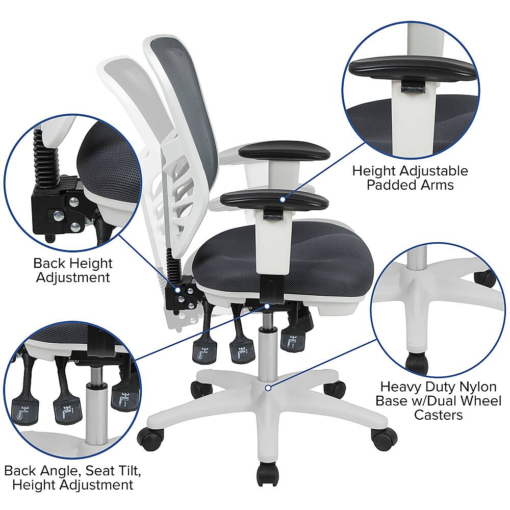 Alt View 40. Alamont Home - Nicholas Contemporary Mesh Executive Swivel Office Chair - Dark Gray Mesh/White Frame.