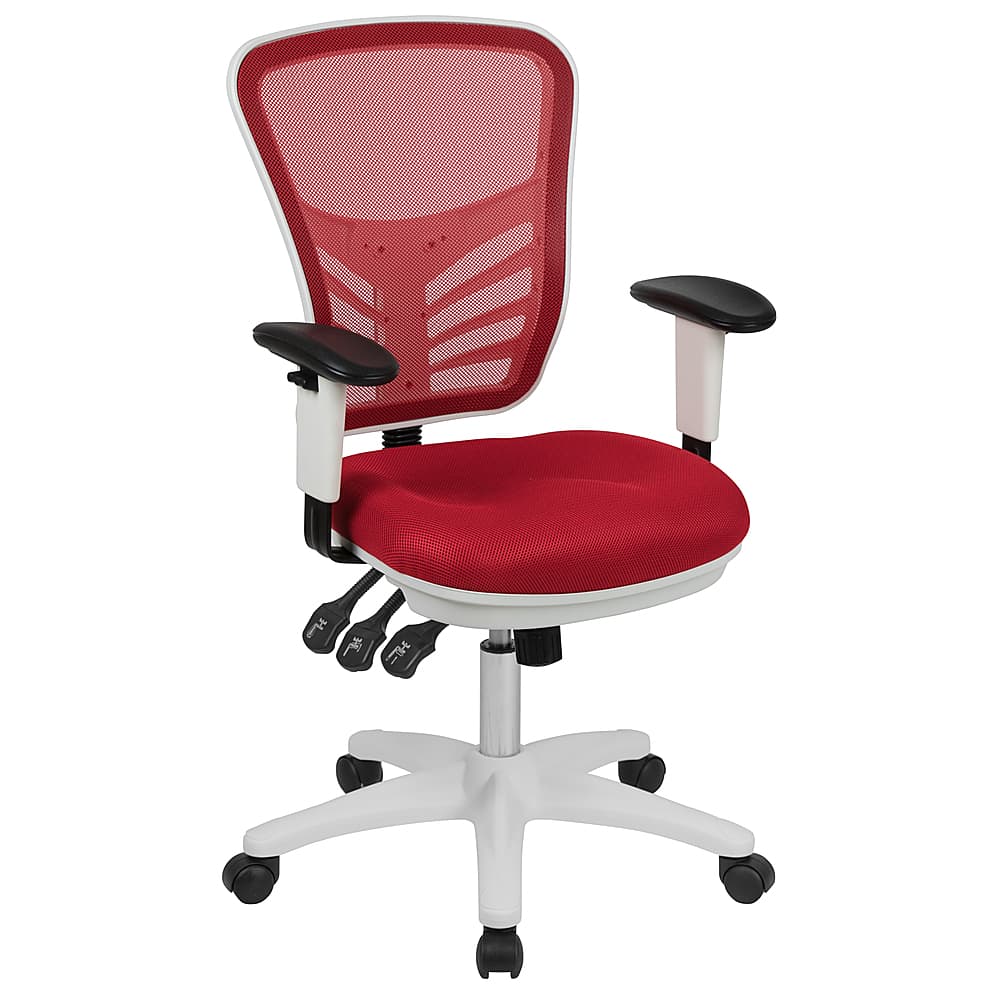 Front. Alamont Home - Nicholas Contemporary Mesh Executive Swivel Office Chair - Red Mesh/White Frame.