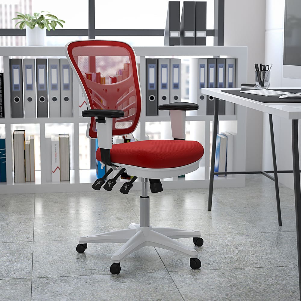 Alt View 12. Alamont Home - Nicholas Contemporary Mesh Executive Swivel Office Chair - Red Mesh/White Frame.
