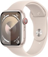 Apple Watch Series 9 (GPS + Cellular) 45mm Starlight Aluminum Case with Starlight Sport Band with Blood Oxygen - S/M - Starlight (AT&T) - Front_Zoom