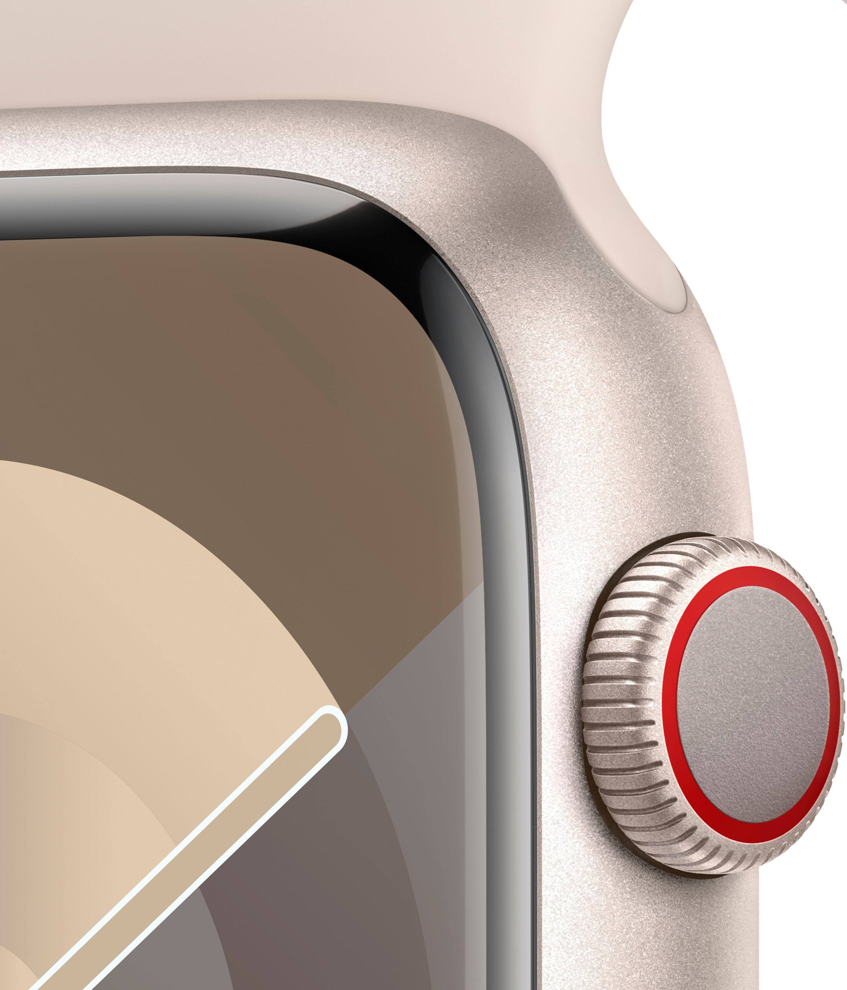 Alt View 12. Apple - GSRF Apple Watch Series 9 (GPS + Cellular) 45mm Starlight Aluminum Case w Starlight Sport Band with Blood Oxygen - S/M - Starlight.