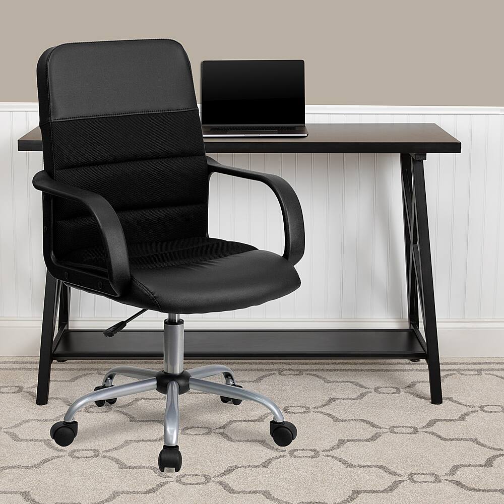 Alt View 12. Alamont Home - Manor Contemporary Leather/Faux Leather Swivel Office Chair - Black.