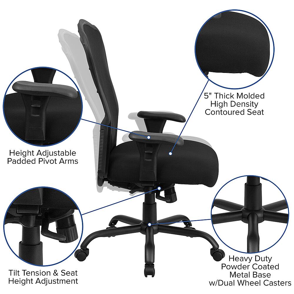 Alt View 40. Alamont Home - Hercules Contemporary Mesh 24/7 Big & Tall Swivel Office Chair with Arms - Black.
