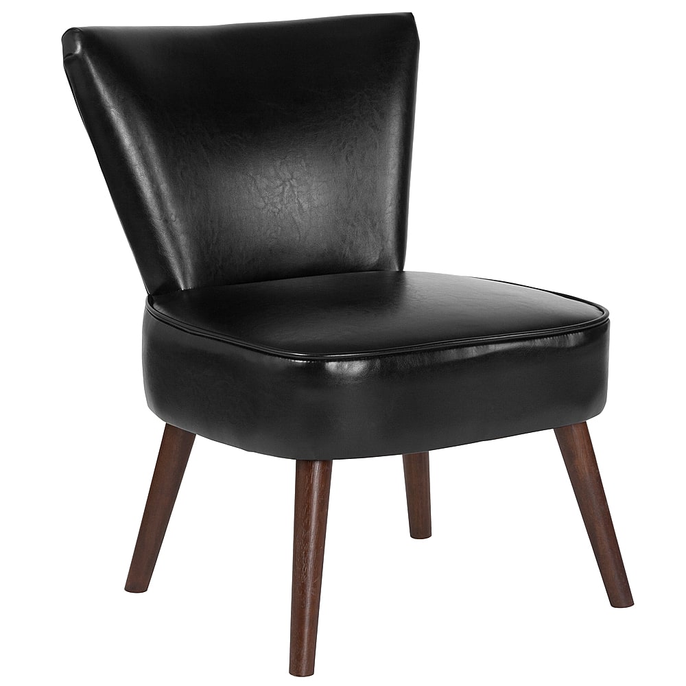 Alamont Home - Hercules Holloway Midcentury Leather/Faux Leather Side Chair - Upholstered - Black LeatherSoft - Front_Zoom