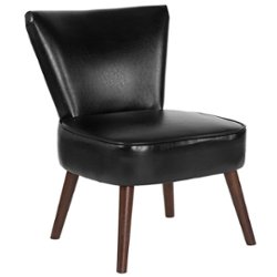 Flash Furniture - Hercules Holloway  Midcentury Leather/Faux Leather Side Chair - Upholstered - Black LeatherSoft - Front_Zoom