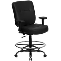 Flash Furniture - Hercules Contemporary Leather/Faux Leather Drafting Stool - Black LeatherSoft - Front_Zoom