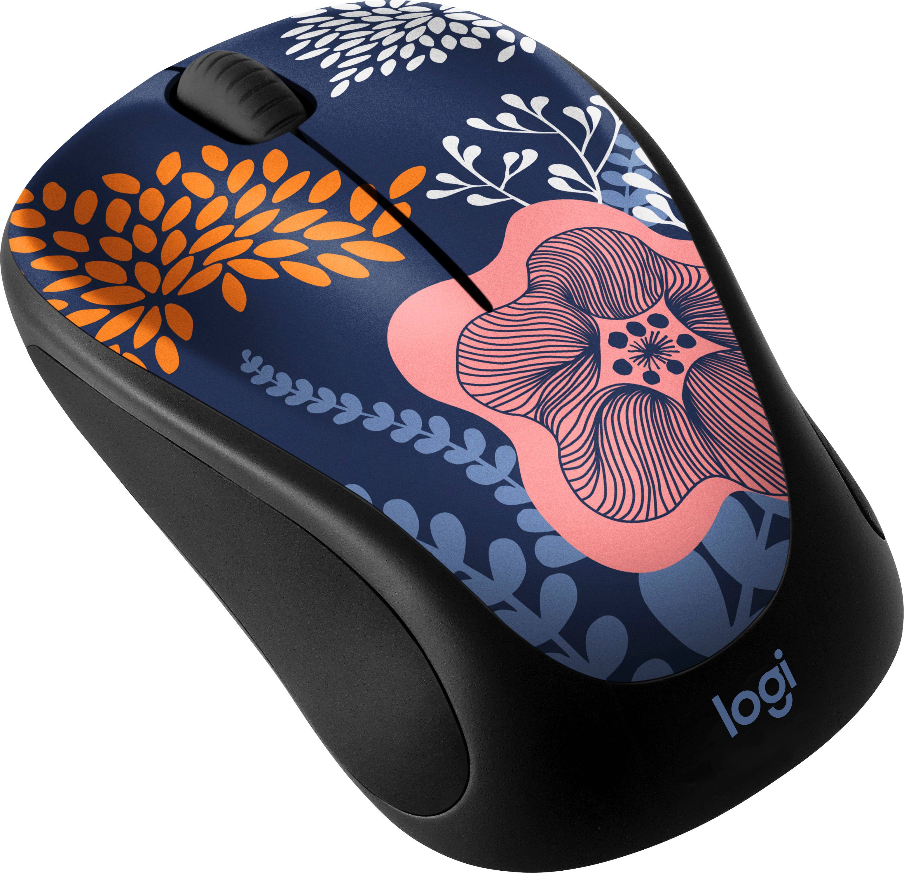 Angle. Logitech - Design Collection Limited Edition Wireless 3-button Ambidextrous Mouse with Colorful Designs - Forest Floral.