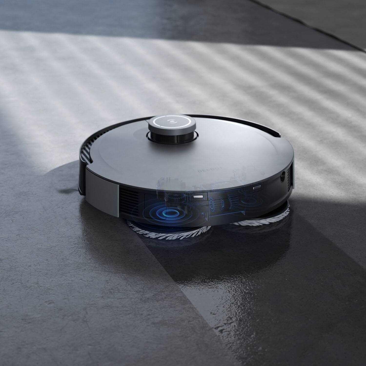 Left. ECOVACS Robotics - DEEBOT X1 OMNI Robot Vacuum & Mop with Auto Empty and Refill, Laser Mapping, AI Object Recognition and Self Clean - BLACK + SILVER.