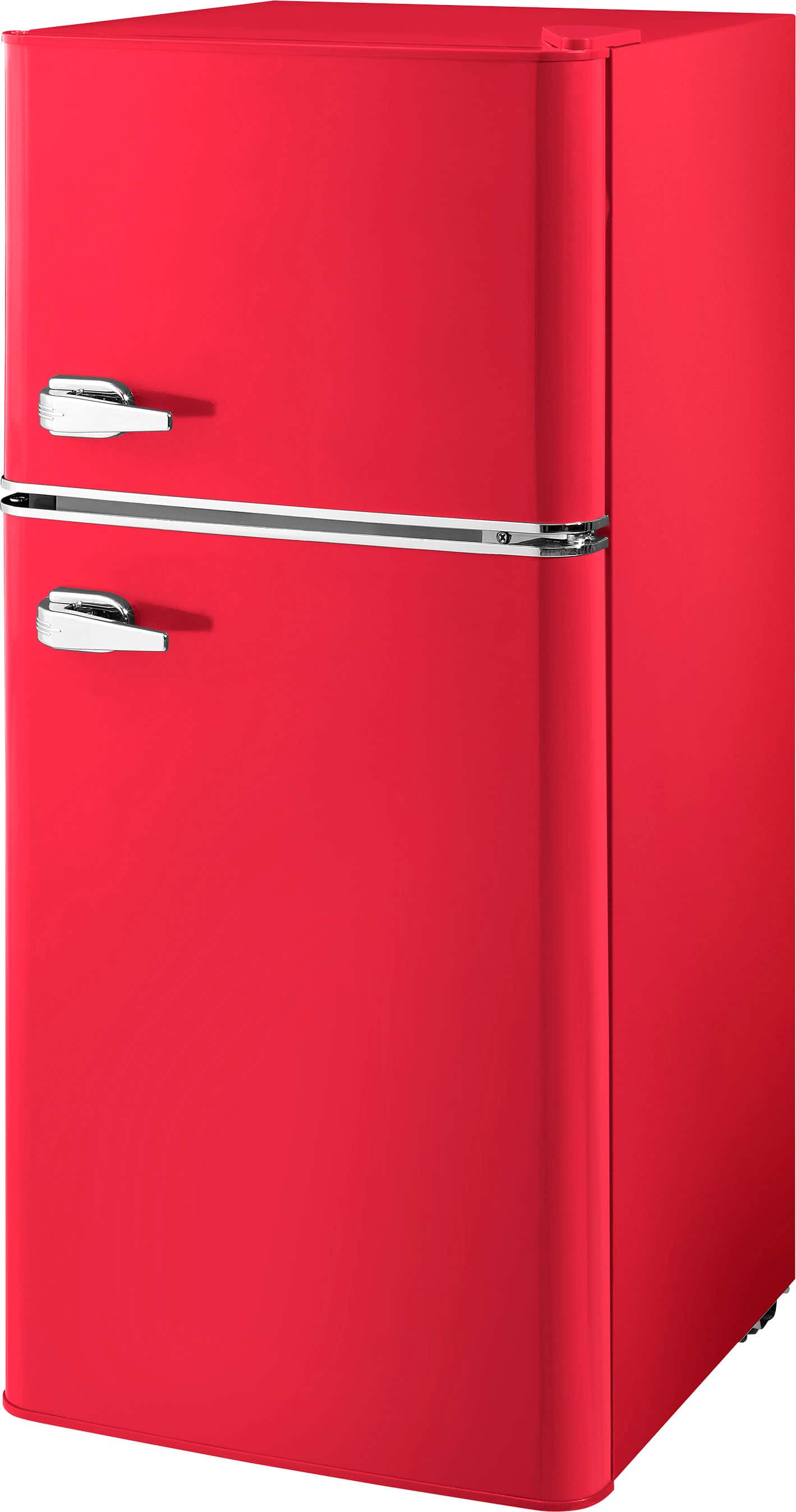 Left. Insignia™ - 4.5 Cu. Ft. Retro Mini Fridge with Top Freezer and ENERGY STAR Certification - Red.
