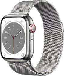 Apple Watch Series 8 GPS + Cellular 41mm Silver Stainless Steel Case with Silver Milanese Loop - Silver (AT&T) - Front_Zoom