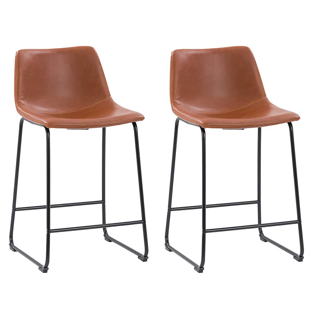 Angle View: CorLiving - Palmer Modern Mid Back Counter Height Barstool (set of 2) - Brown