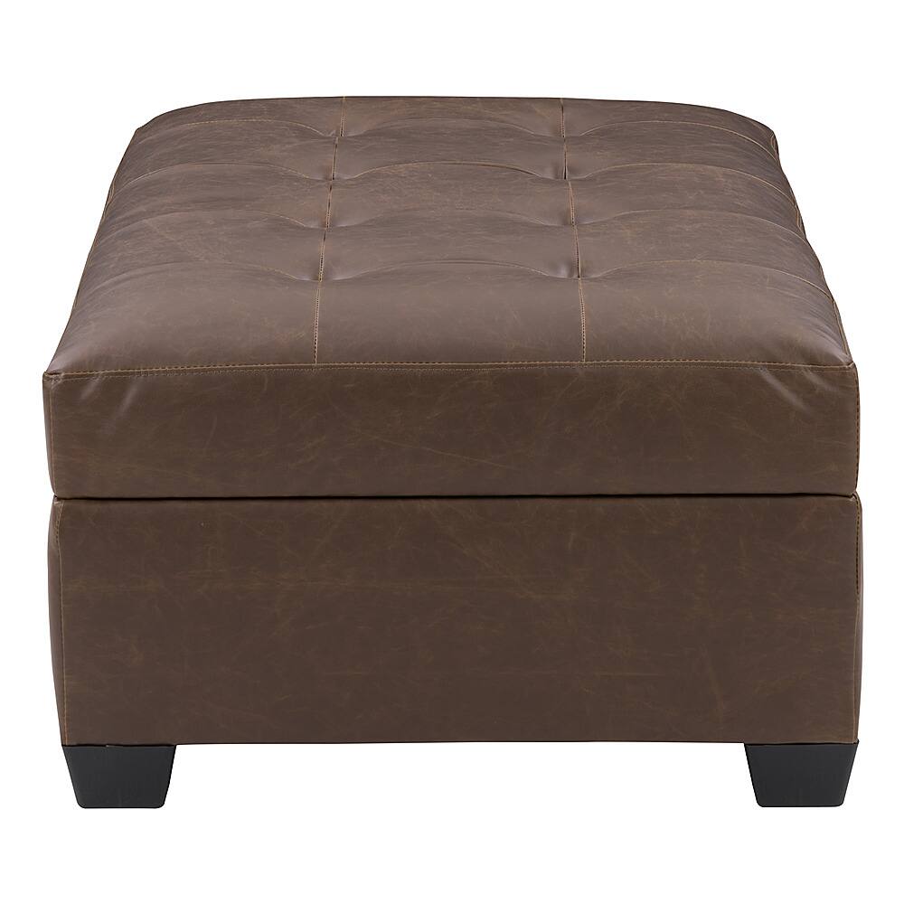 Left View: CorLiving Antonio Tufted Storage Ottoman - Dark Brown