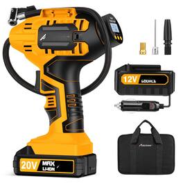 Fabibe - Cordless Tire Inflator Portable Air Compressor 20v Rechargeable Pump W/ 12v Dc Adapter Digital Gauge Auto For Many - 6-industrial Yellow