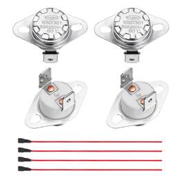 Unique Bargains - 2pcs KSD301 Thermostat 60°C/140°F 20A Normally Closed N.C Adjust Snap Disc Temp Switch with Terminal Wire Ceramic - Silver
