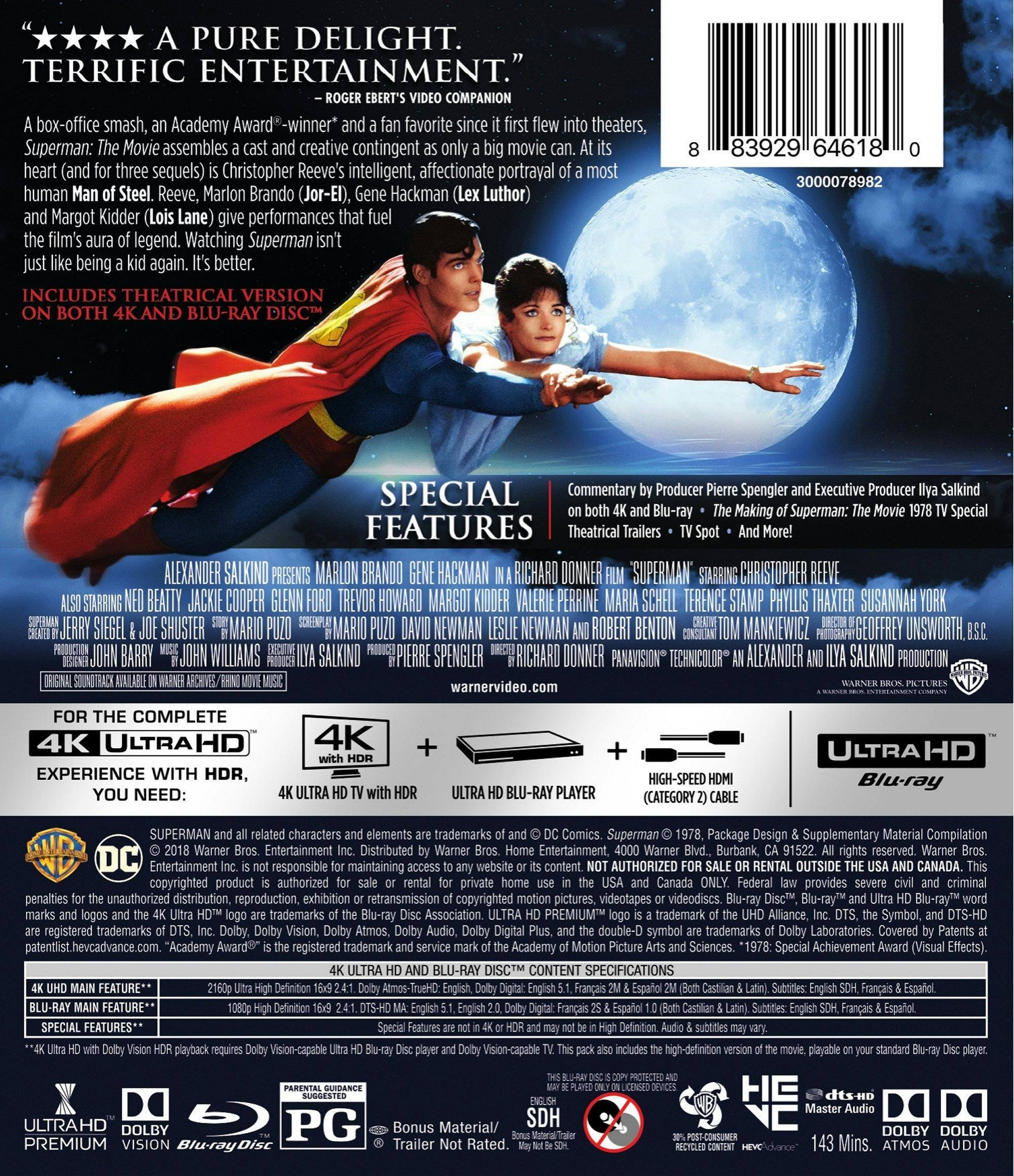 Back. Superman: The Movie (4K Ultra HD + Blu-ray) [UHD].