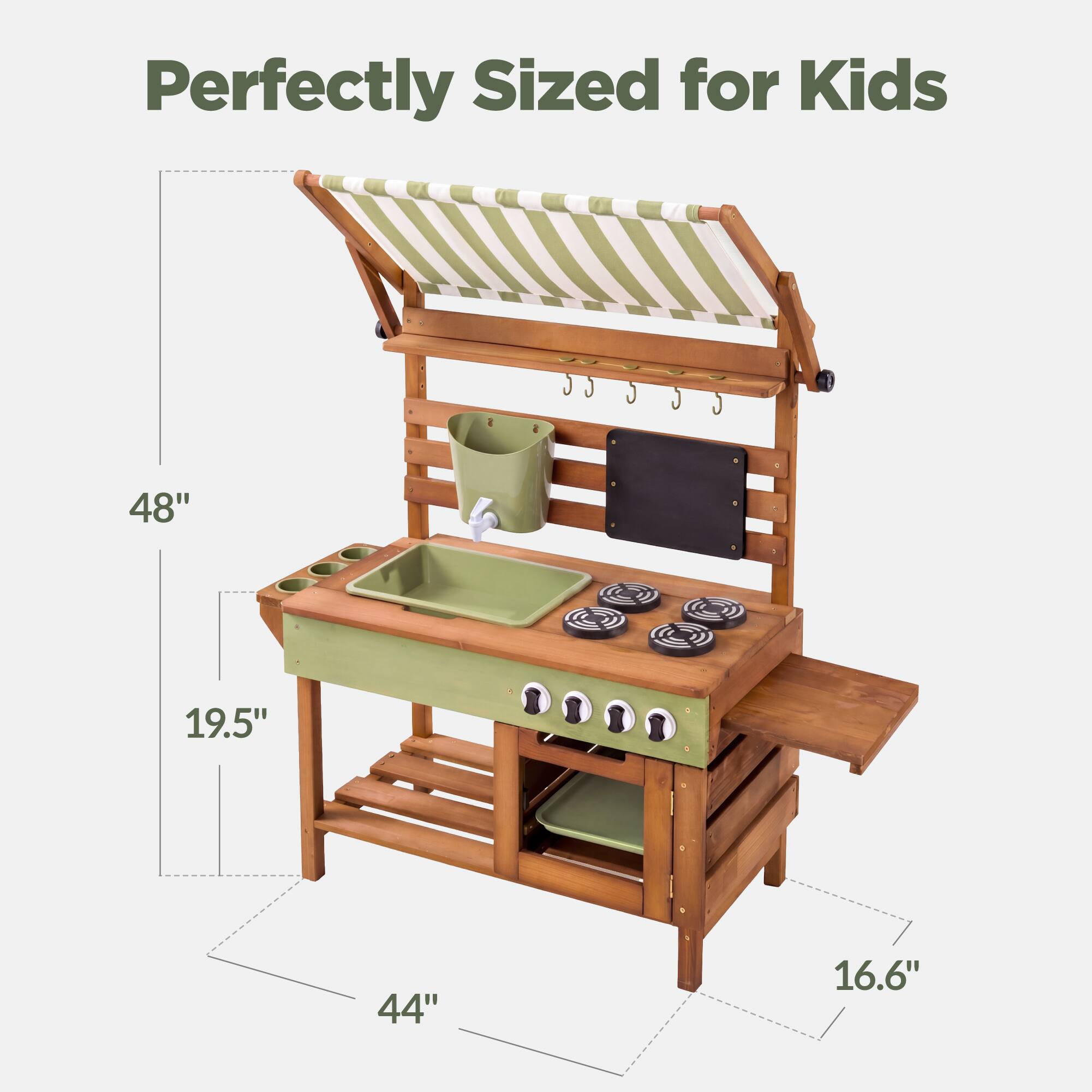 Perfectly Sized for Kids  
48" x 19.5" x 44" x 16.6"