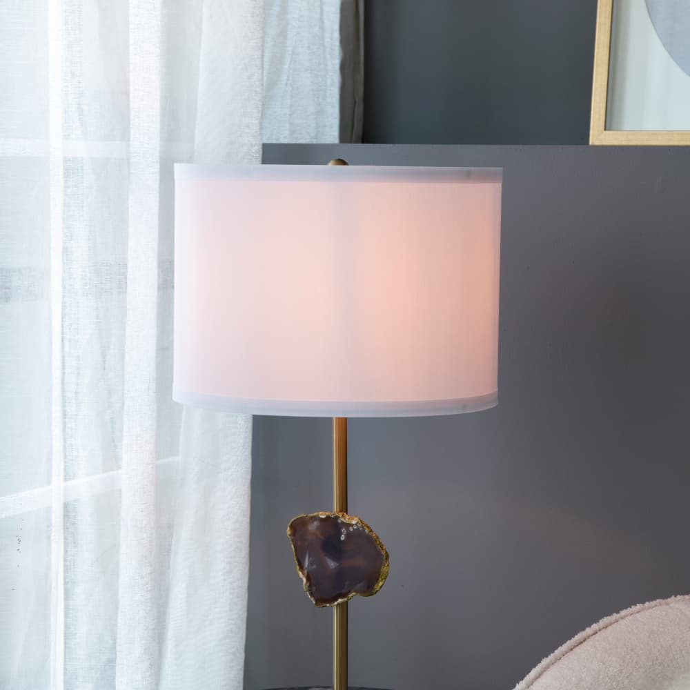 Alt View 8. Luckbyte - 14x25.2 Inch Gold Agate Slice Table Lamp With White Drum Shade Assembly Required.