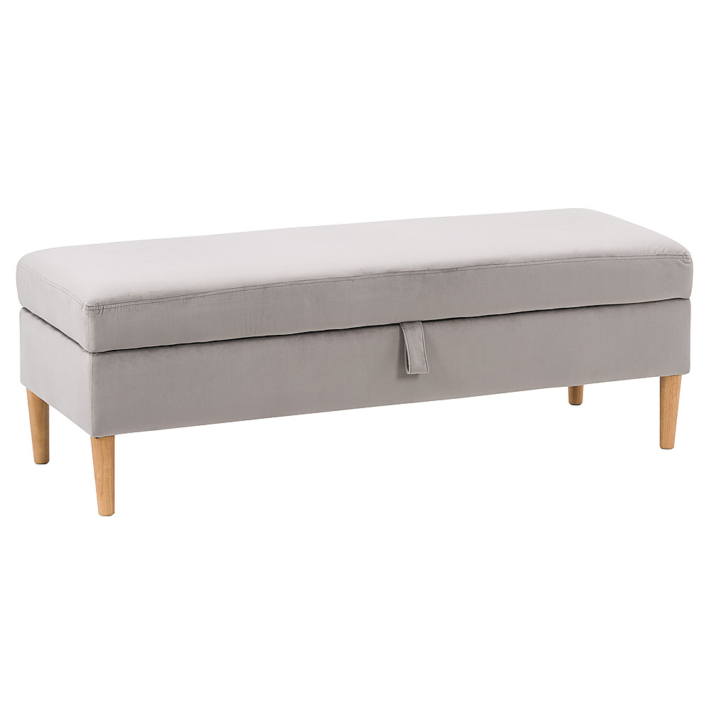 Angle View: CorLiving Perry Velvet Storage Ottoman - Light Grey