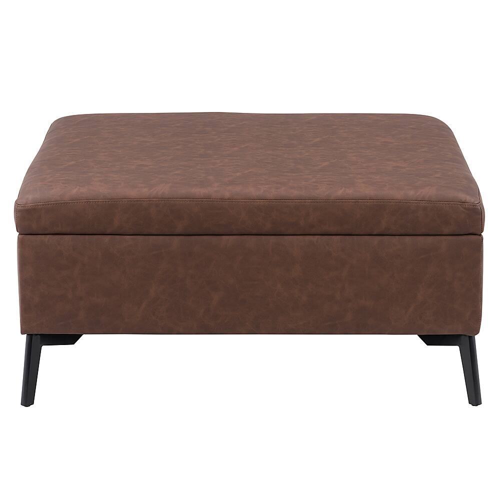 Left View: CorLiving Linden Square Storage Ottoman - Dark Brown