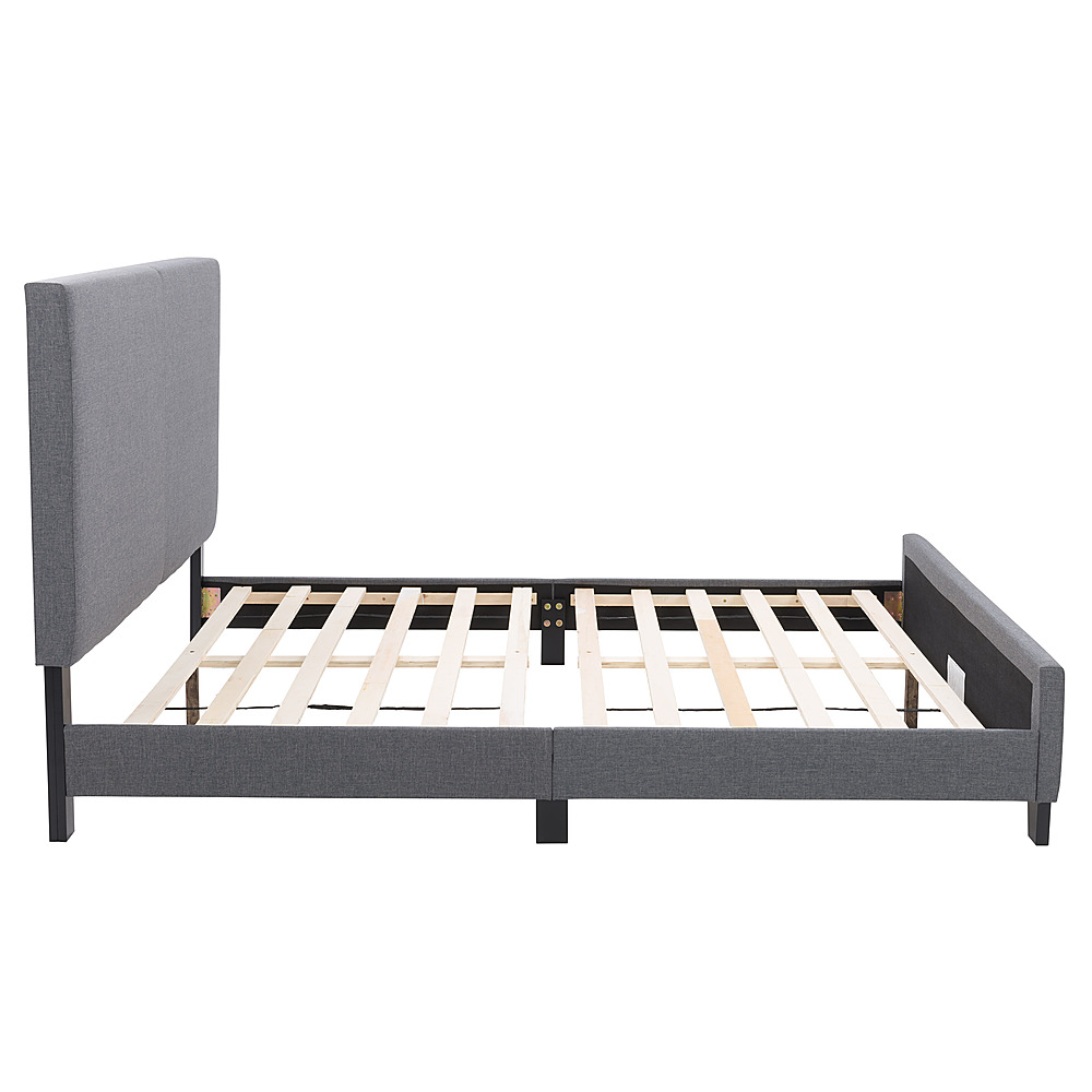 Left View: CorLiving Juniper Fabric Upholstered  Bed, Double - Grey