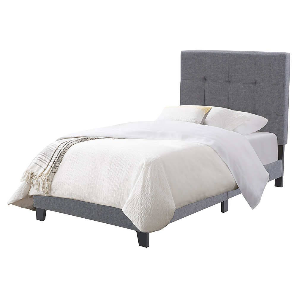 Angle View: CorLiving Ellery Fabric Tufted Bed, Single - Grey