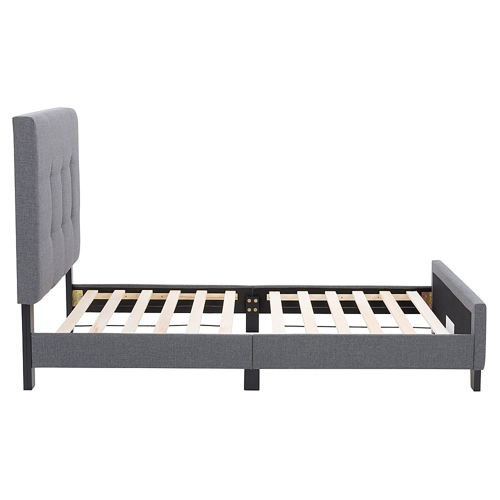 Left View: CorLiving Ellery Fabric Tufted Bed, Single - Grey