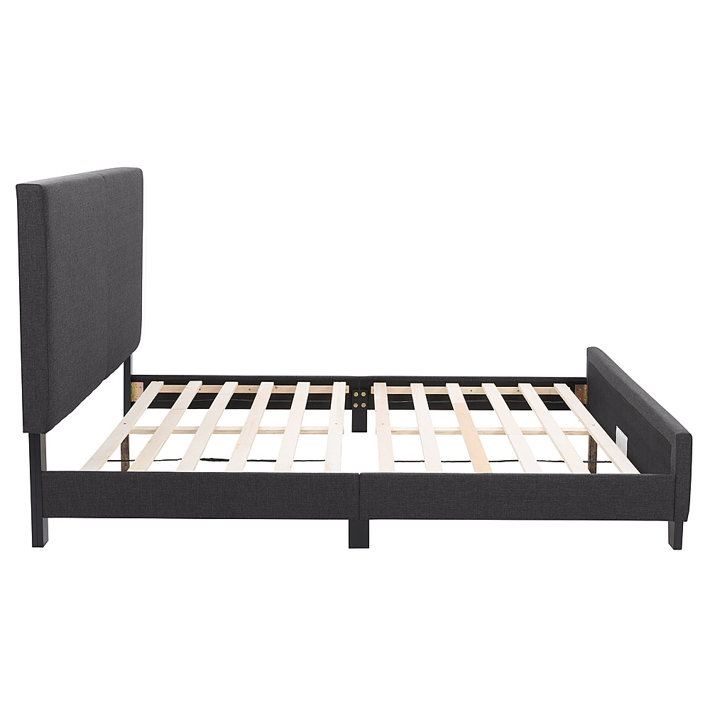Left View: CorLiving Juniper Fabric Upholstered  Bed, Double - Charcoal
