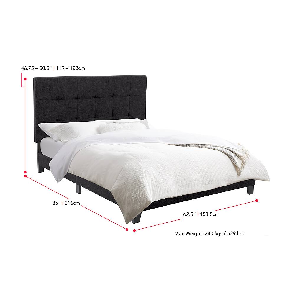 CorLiving Ellery Fabric Upholstered Queen Bed Frame Black BSN100Q