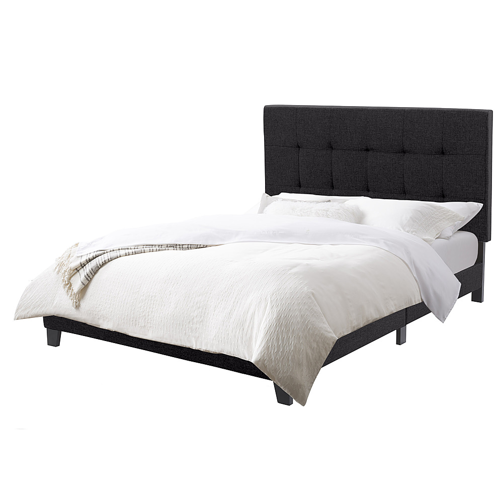 Angle View: CorLiving - Ellery Fabric Upholstered Double Bed Frame - Black