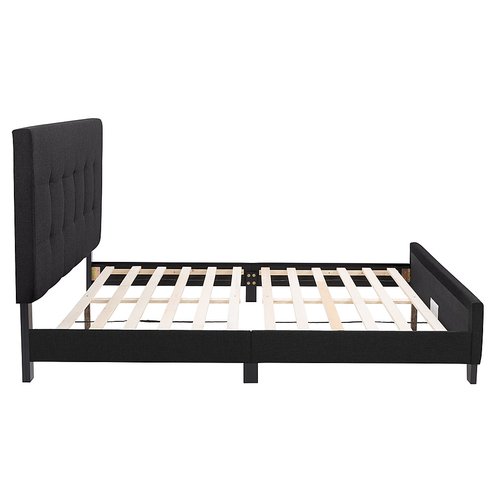 Left View: CorLiving - Ellery Fabric Upholstered Double Bed Frame - Black