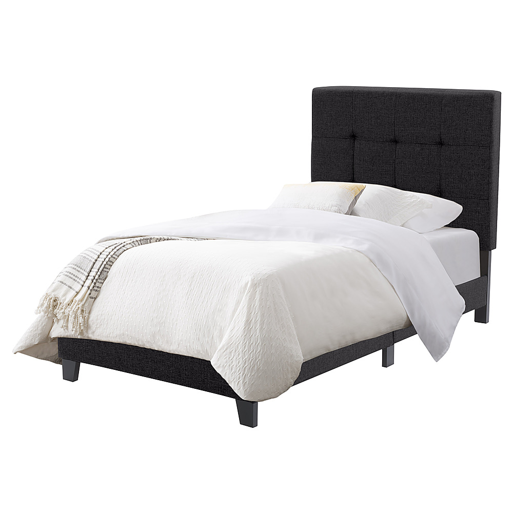 Angle View: CorLiving - Ellery Fabric Upholstered Single Bed Frame - Black