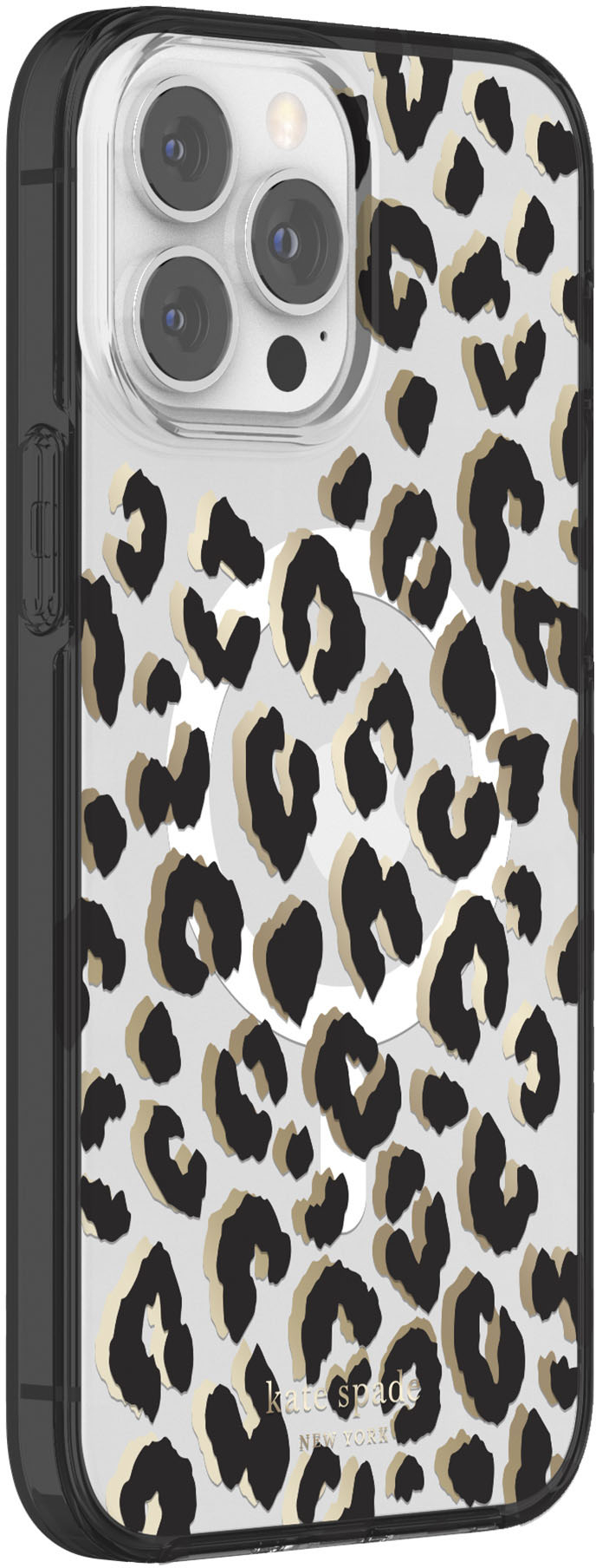 Left View: kate spade new york - Protective Hardshell Magsafe Case for iPhone 13/12 Pro Max - Leopard