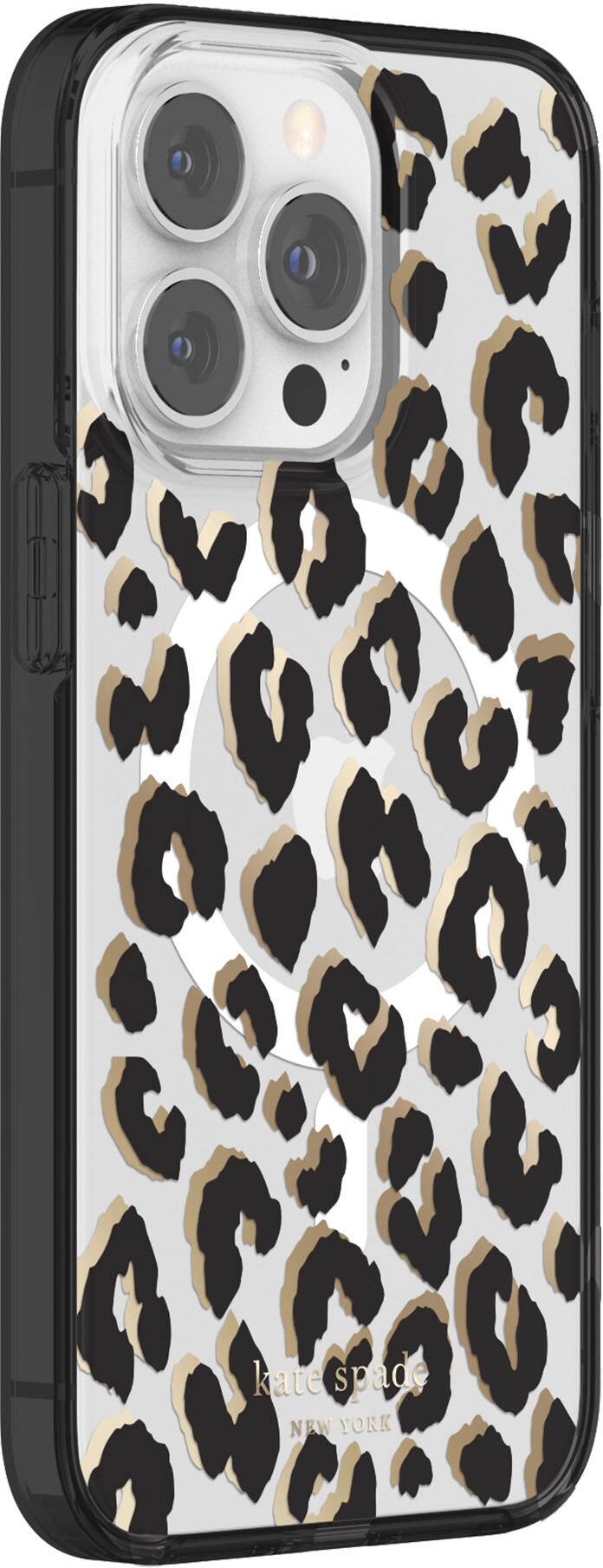 Left View: kate spade new york - Protective Hardshell Magsafe Case for iPhone 13 Pro - Leopard