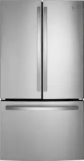 Front. GE - 27.0 Cu. Ft. French Door Refrigerator with Internal Water Dispenser - Fingerprint Resistant Stainless Steel.