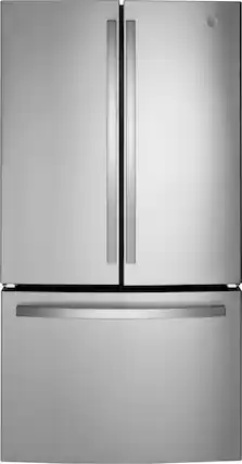 Front. GE - 27.0 Cu. Ft. French Door Refrigerator with Internal Water Dispenser - Fingerprint Resistant Stainless Steel.