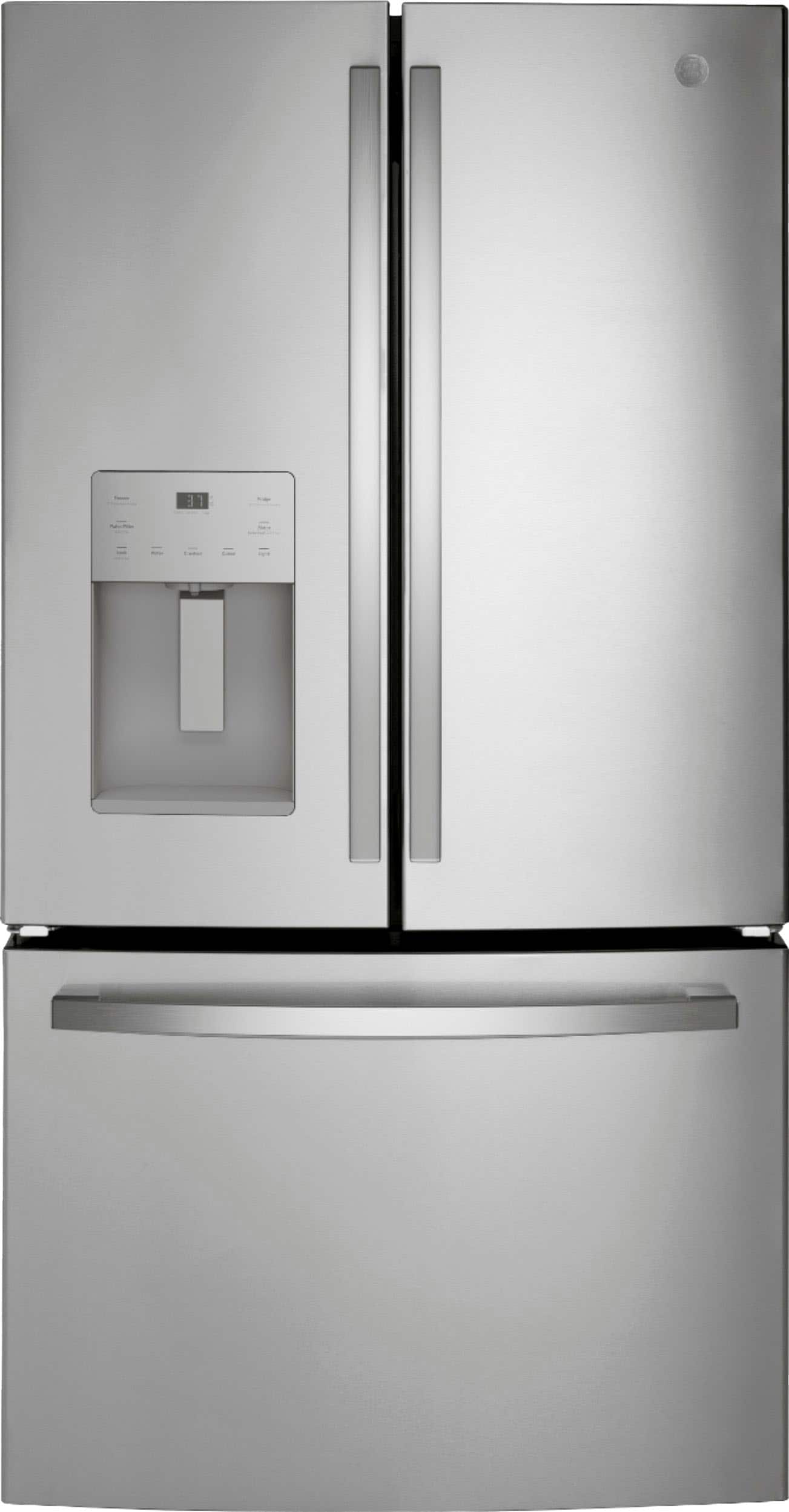 GE - 25.6 Cu. Ft. French Door Refrigerator with Space-Saving Ice Maker - Stainless Steel - Front_Zoom