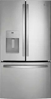 GE - 36 in. Wide 25.6 Cu. Ft. French Door Refrigerator with Space-Saving Ice Maker - Stainless Steel