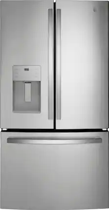 Front. GE - 25.6 Cu. Ft. French Door Refrigerator with Space-Saving Ice Maker - Stainless Steel.