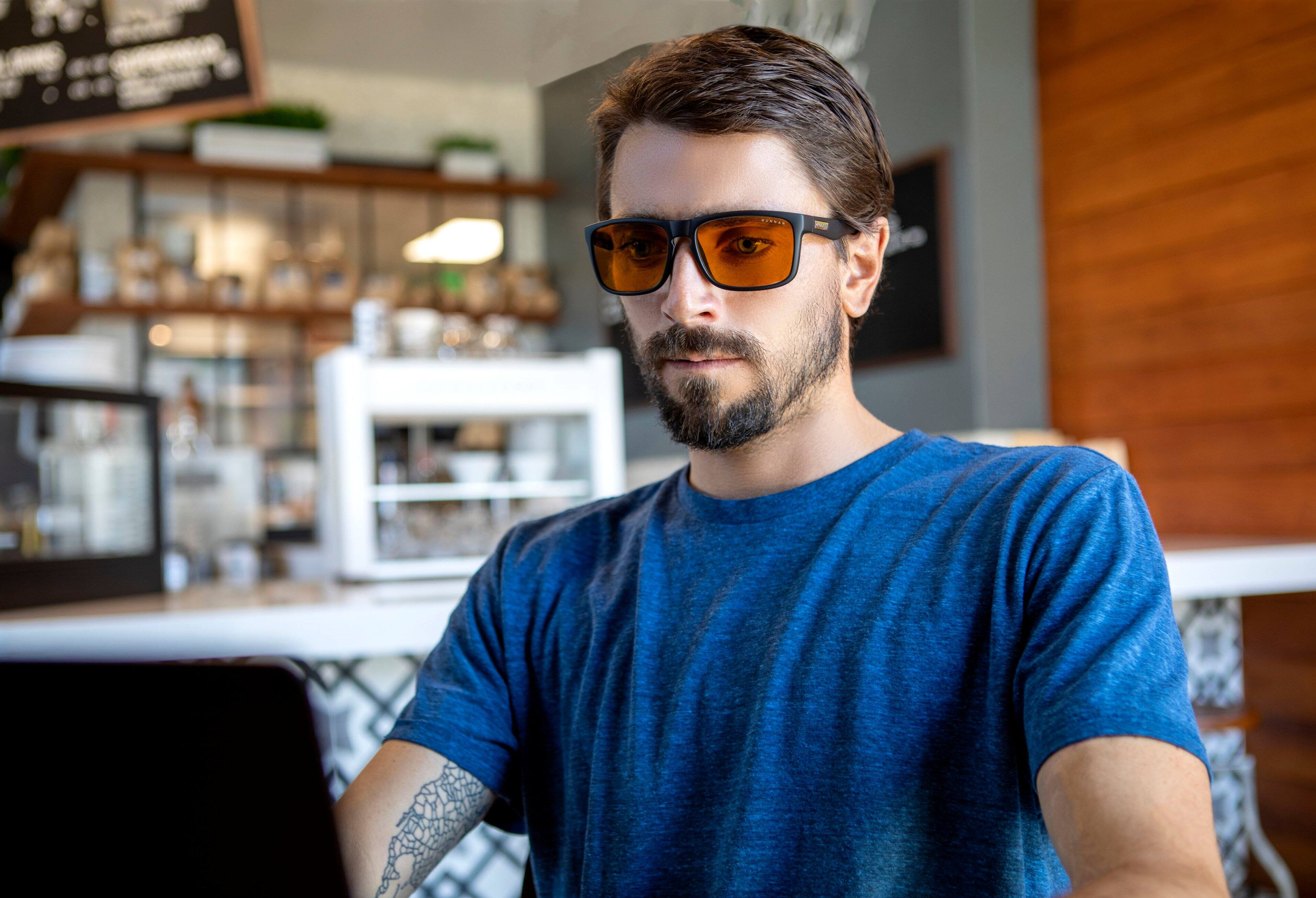 Angle. GUNNAR - Amber Max Blue Light Glasses - Intercept - Onyx.