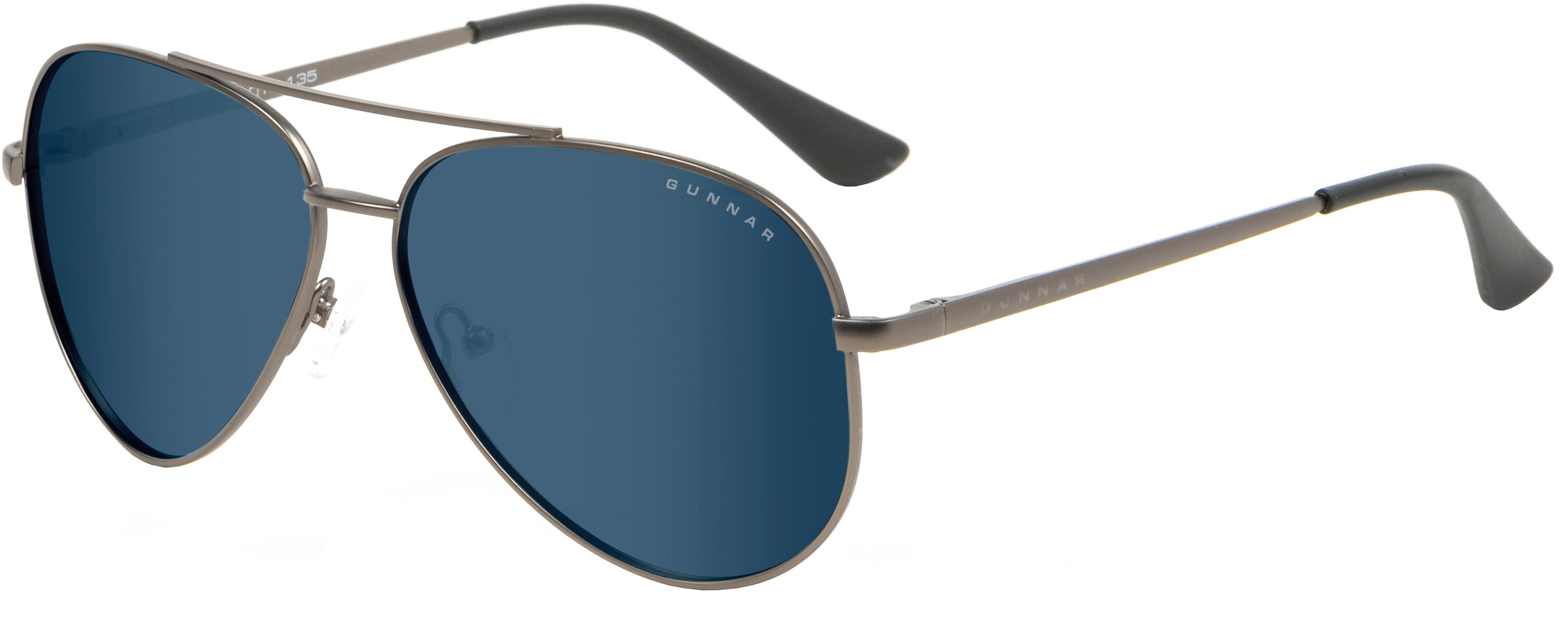 Left View: GUNNAR - Maverick Blue Light Sunglasses Gunmetal frames with Sun tint - Gunmetal