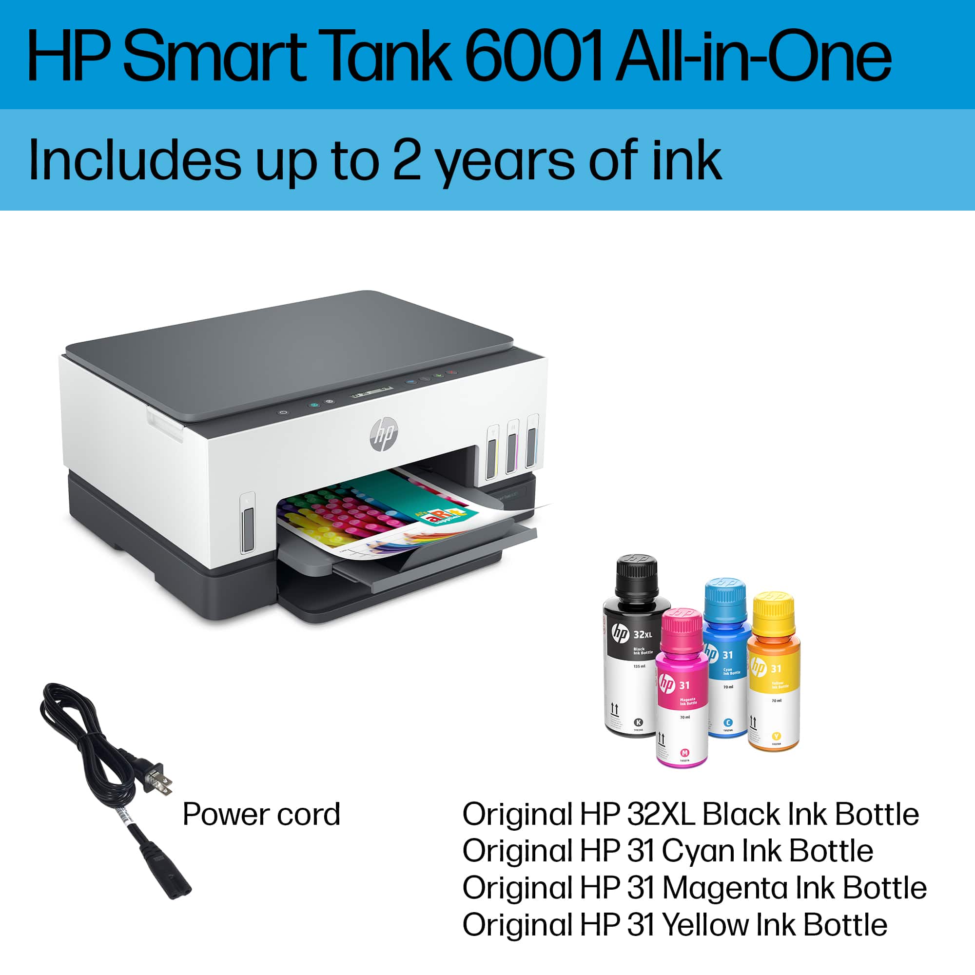 HP Smart Tank 6001 Wireless All-In-One Supertank Inkjet Printer with up ...
