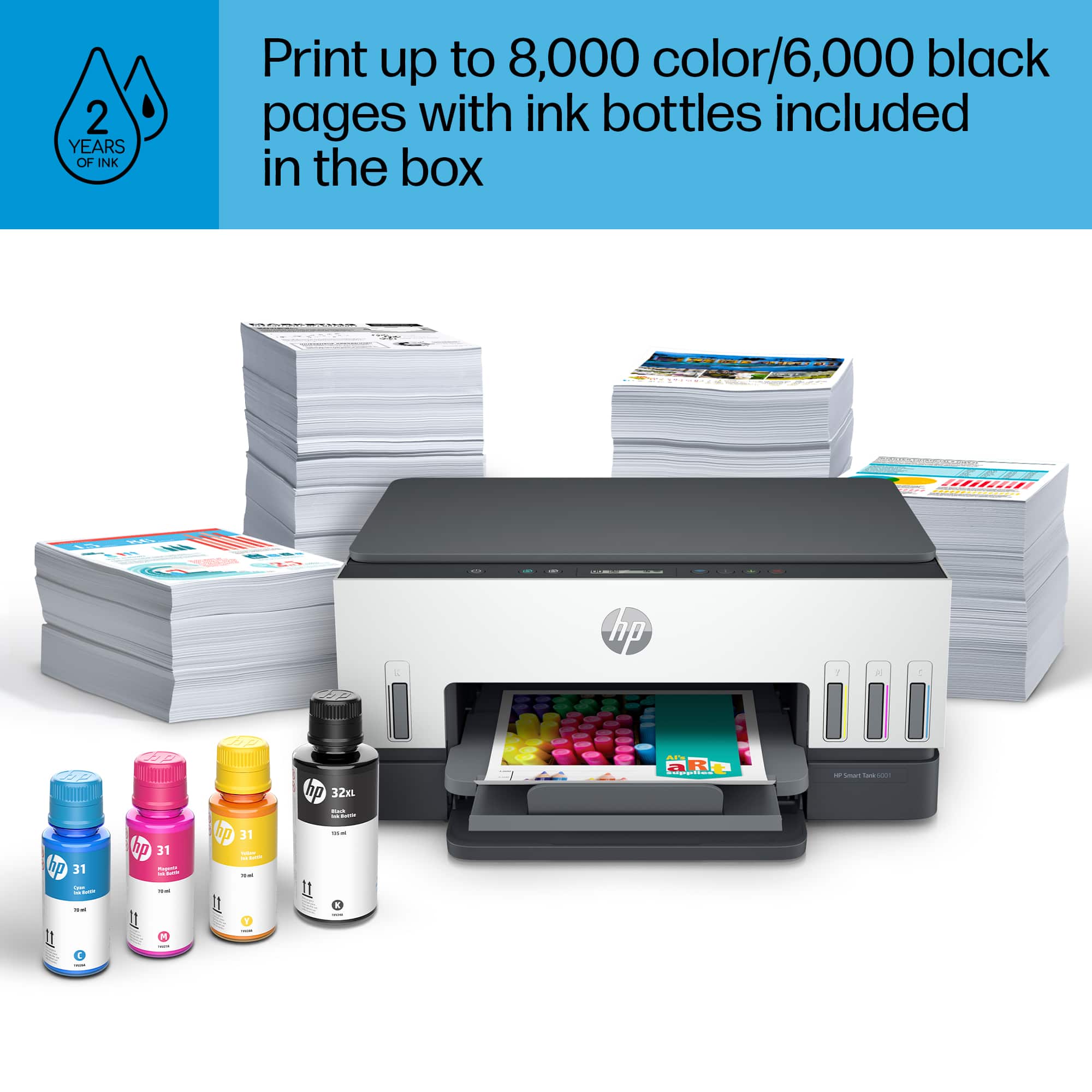 HP Smart Tank 6001 Wireless All-In-One Supertank Inkjet Printer with up ...