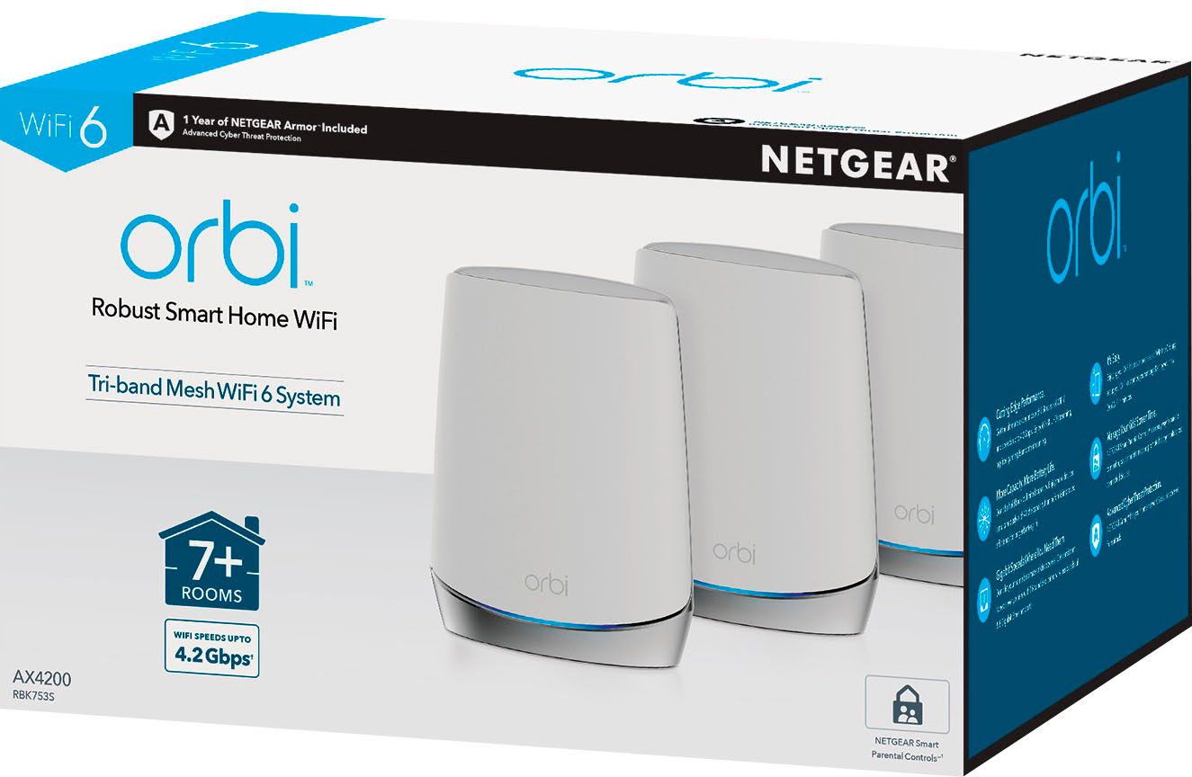 Netgear Orbi AX5400 WiFi 6 Mesh System, One Year Advanced Internet Security  