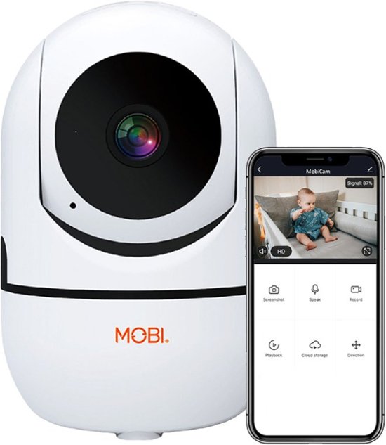 Front Zoom. MOBI - Cam HDX Smart HD Pan & Tilt Wi-Fi Baby Monitoring Camera with 2-way Audio and Powerful Night Vision - White.